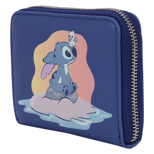 Loungefly Disney Lilo And Stitch Animal Sitting On Rock With Bird Zip Around Wallet