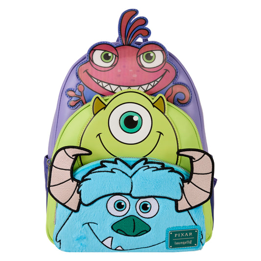 Loungefly Pixar Monsters Inc Mike Sulley And Randall Triple Pocket Mini Backpack