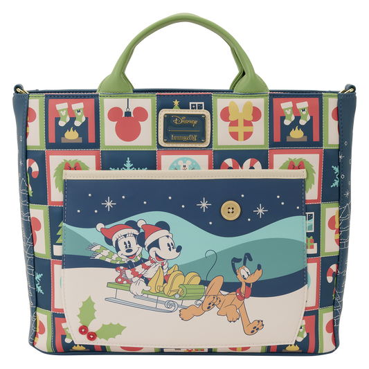 Loungefly Disney Mickey And Minnie Holiday Convertible Tote Bag