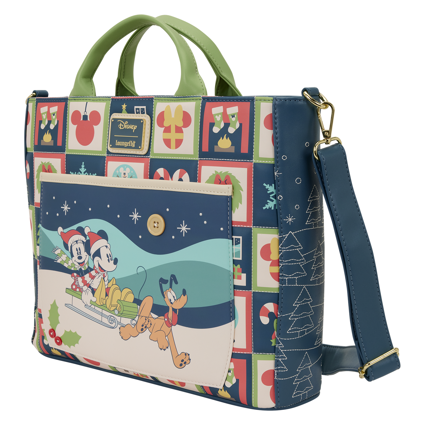Loungefly Disney Mickey And Minnie Holiday Convertible Tote Bag