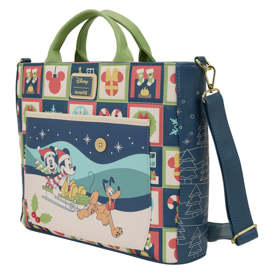 Loungefly Disney Mickey And Minnie Holiday Convertible Tote Bag