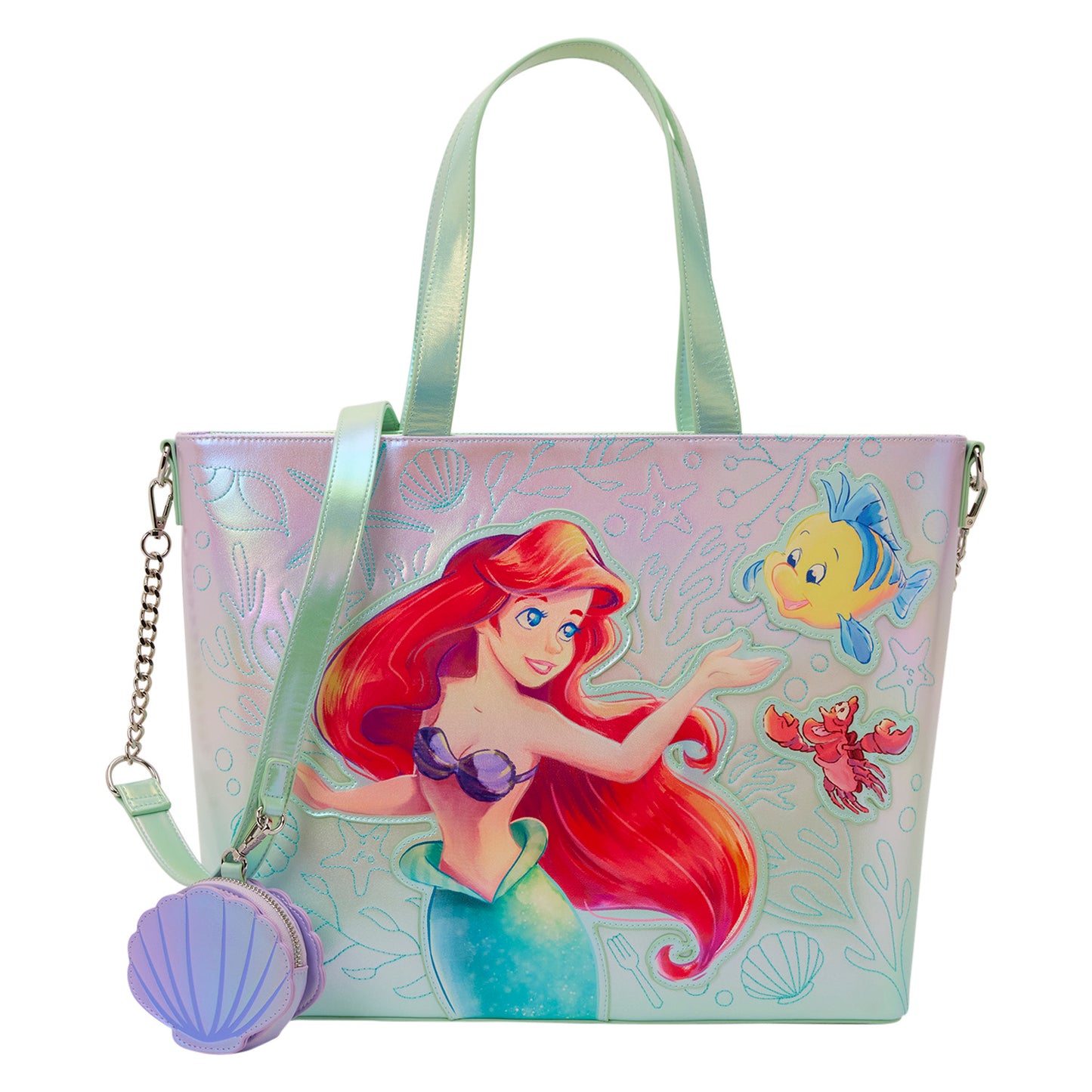 Loungefly Disney The Little Mermaid Ariel & Flounder Tote Bag With Coin Bag