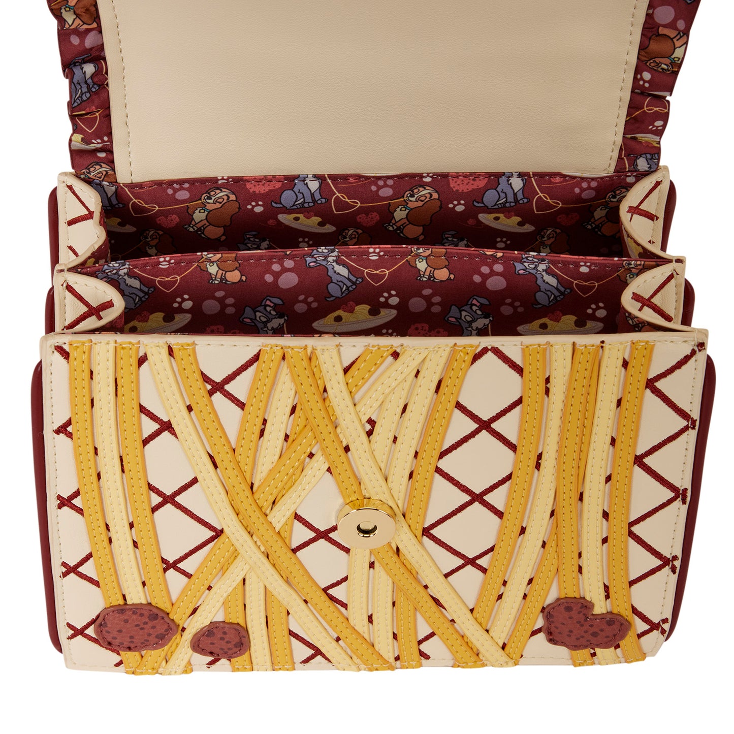 Loungefly Disney Lady & the Tramp Spaghetti Dinner Charm Crossbody Bag